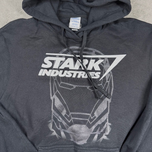 Marvel Stark Industries Mens L Black Hoodie Iron Man Graphic Pullover Sweatshirt - Picture 1 of 9
